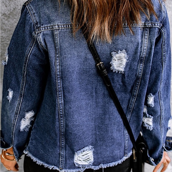 DISTRESSED MIXED PRINT DENIM JACKET - Picture 2 of 4